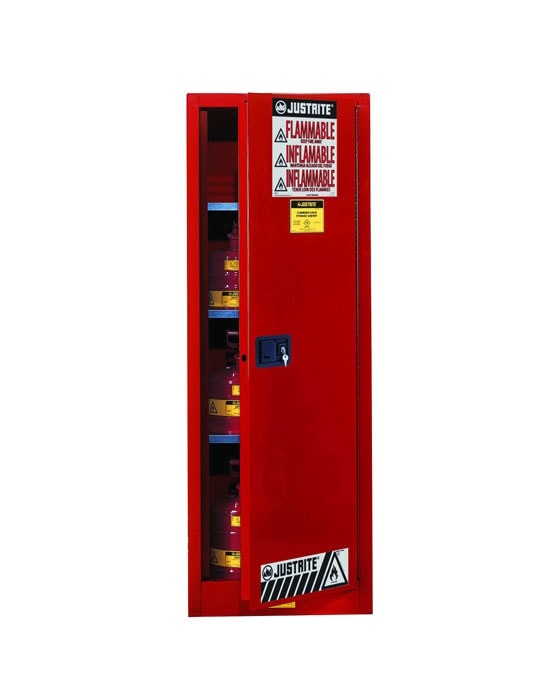 22 Gallon, 3 Shelves, 1 Door, Self Close, Flammable Cabinet, Sure-Grip® Ex Slimline, Red