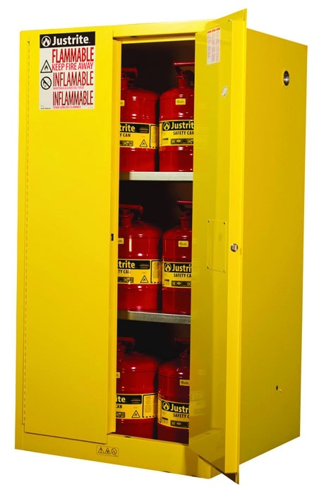 60 Gallon, 2 Shelves, 2 Doors, Manual Close, Flammable Cabinet, Sure-Grip® Ex, Yellow