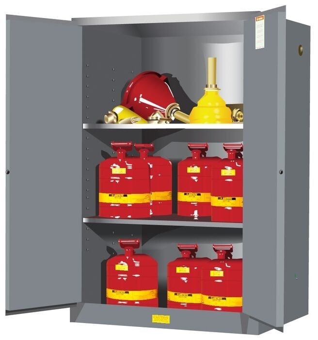 90 Gallon, 2 Shelves, 2 Doors, Manual Close, Flammable Cabinet, Sure-Grip® Ex, Gray