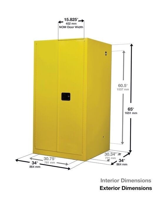 60 Gallon, 2 Shelves, 1 Bi-Fold Self Close Door, Flammable Cabinet, Sure-Grip® Ex, Yellow