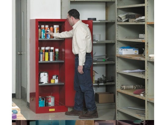 22 Gallon, 3 Shelves, 1 Door, Manual Close, Flammable Cabinet, Sure-Grip® Ex Slimline, Red