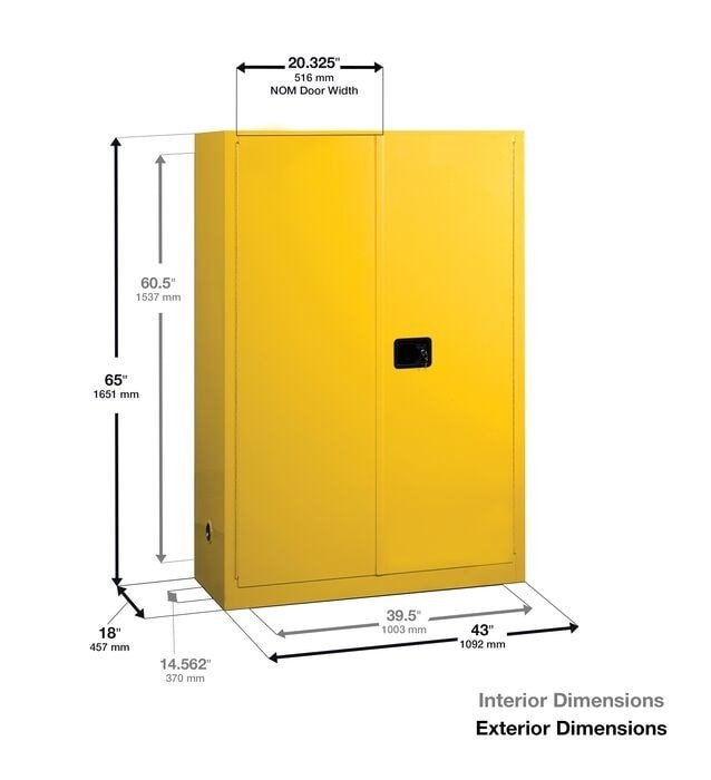 45 Gallon, 2 Door, Manual Close, 9 Can, Safety Cabinet With Cans Combo, Sure-Grip®, Yellow