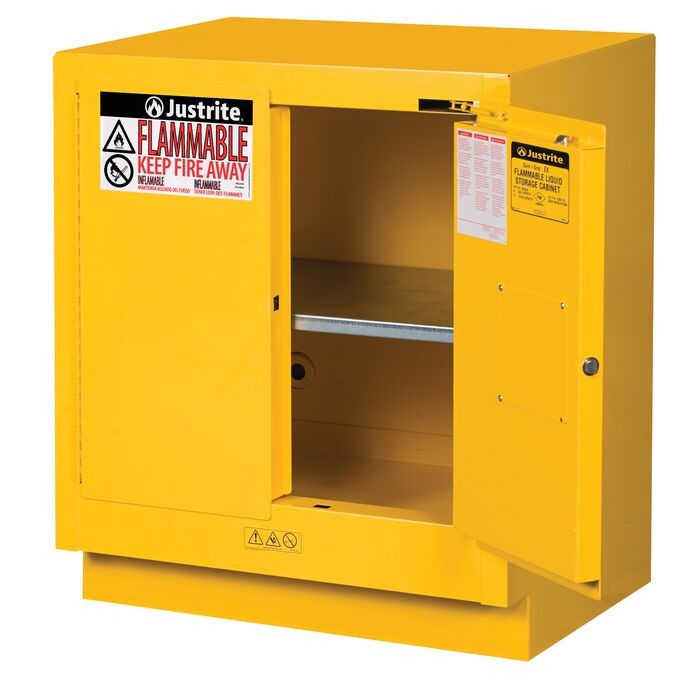 19 Gallon, 1 Shelf, 2 Doors, Self Close, Flammable Cabinet, Sure-Grip® Ex Under Fume Hood, Yellow