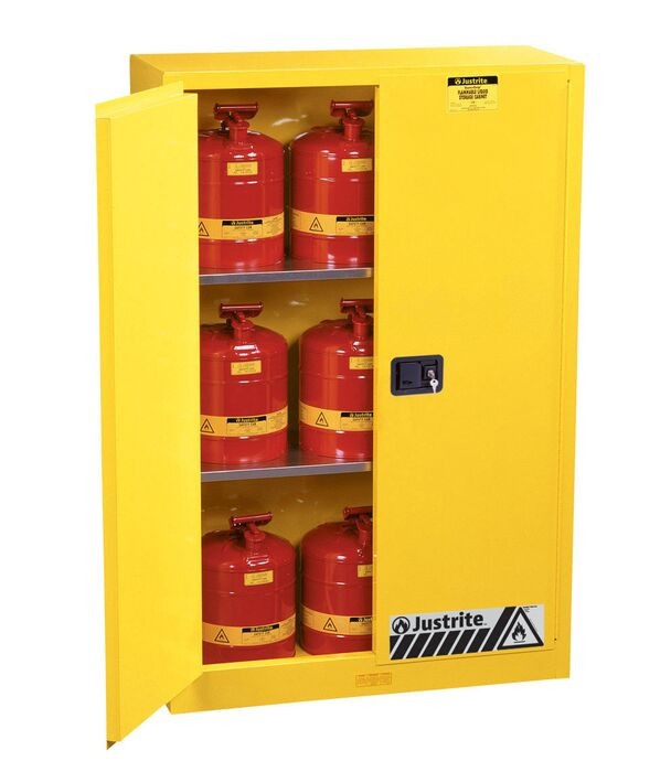 45 Gallon, 2 Shelves, 2 Doors, Manual Close, Flammable Cabinet, Sure-Grip® Ex, Yellow