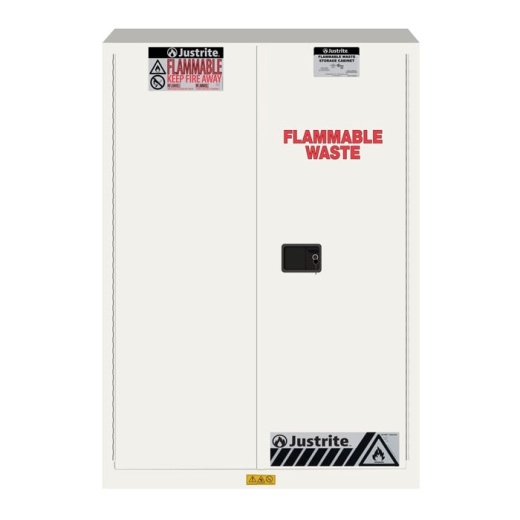 White 45 Gallon Flammable Waste Cabinet with 2 Shelves and 2 Doors