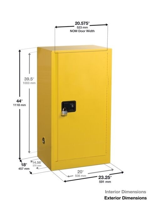 Justrite Sure-Grip EX Compac 15 Gallon Flammable Cabinet with Self Close Door and 1 Shelf