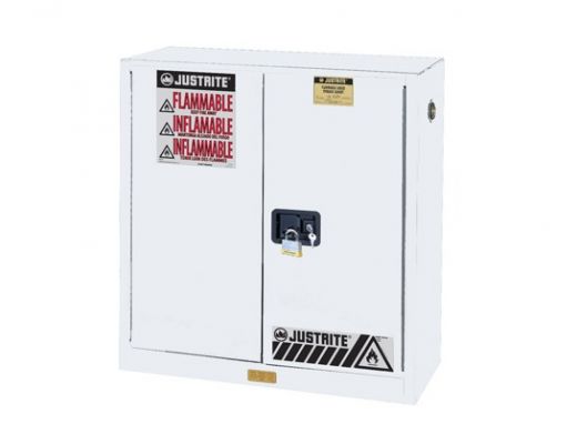 30 Gallon Flammable Cabinet - 1 Shelf, 2 Doors, Manual Close, Sure-Grip Ex, White