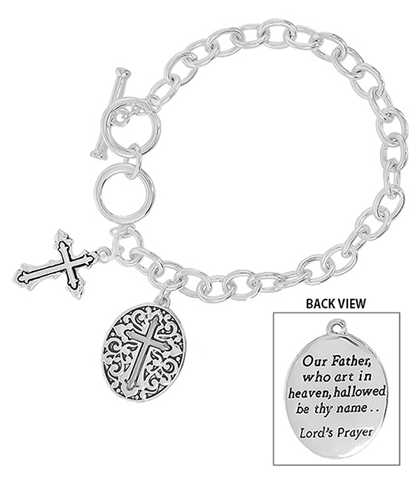 Religious Inspiration Cross Charm Toggle Bracelet - Lord Prayer