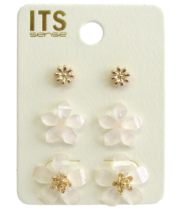 Facet Stone Flower Earrings - 3 Pair Set
