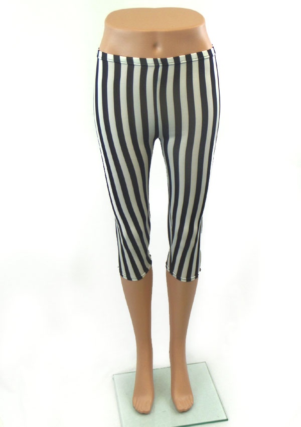 Stripe Print Elastic Capri Leggings