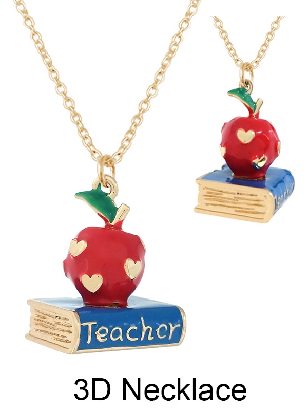 School Theme 3D Epoxy Pendant Necklace - Apple