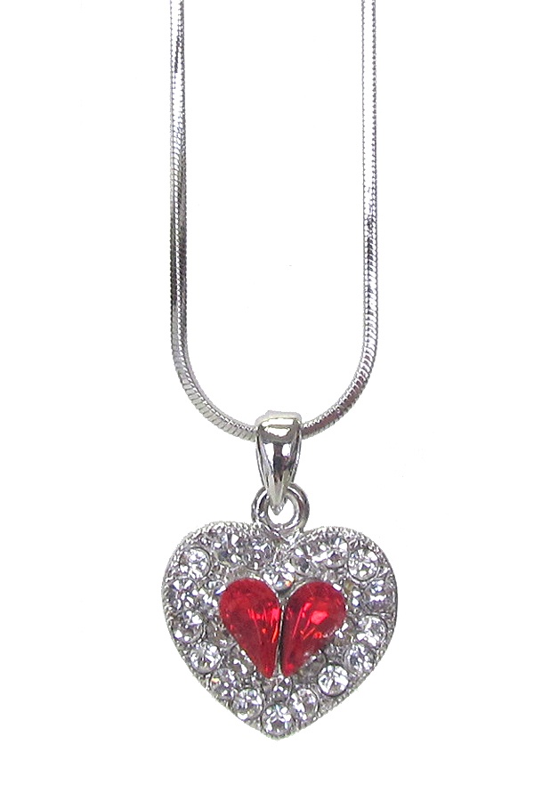 Whitegold Plating Crystal Heart Pendant Necklace