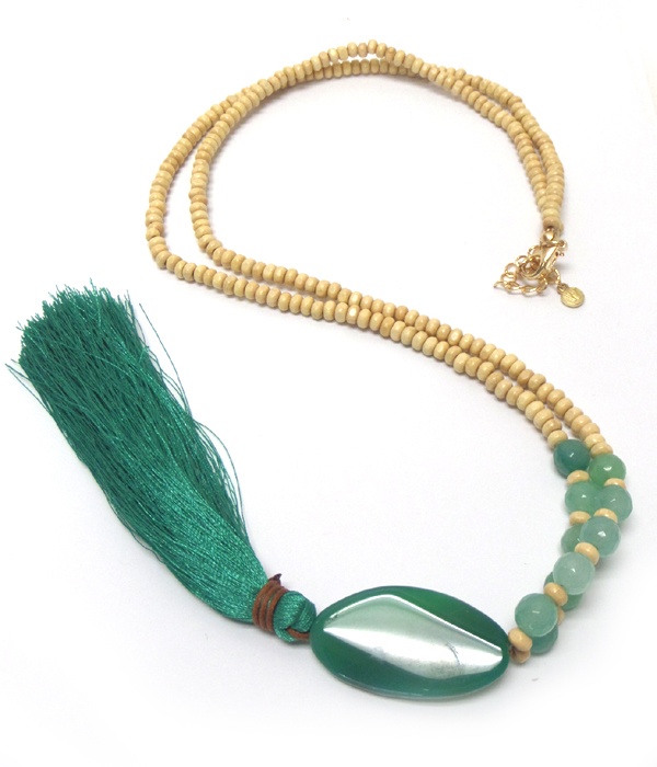 Multi Beads Tassel Drop Necklace
