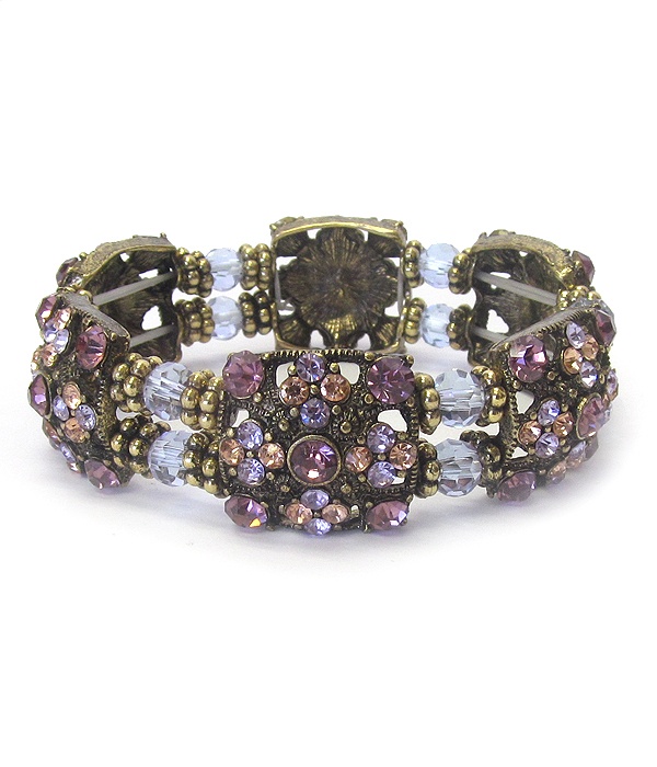 Vintage Luxury Class Crystal And Facet Glass Stretch Bracelet