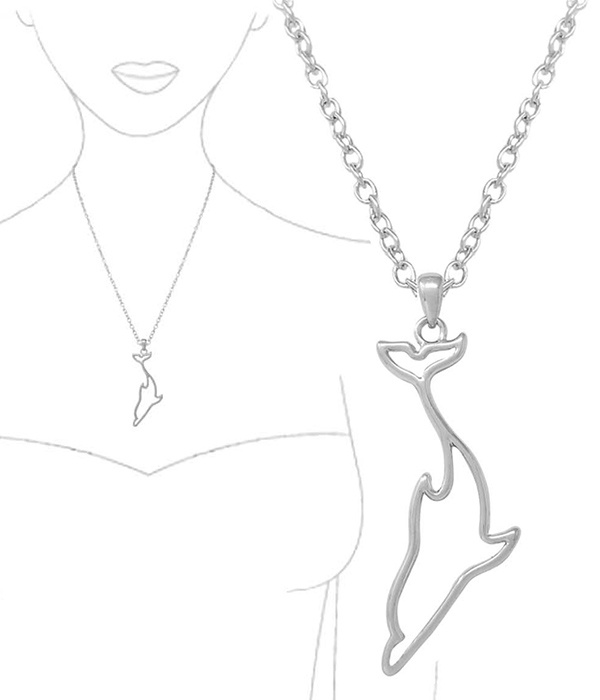 Sealife Theme Metal Wire Art Pendant Necklace - Dolphin