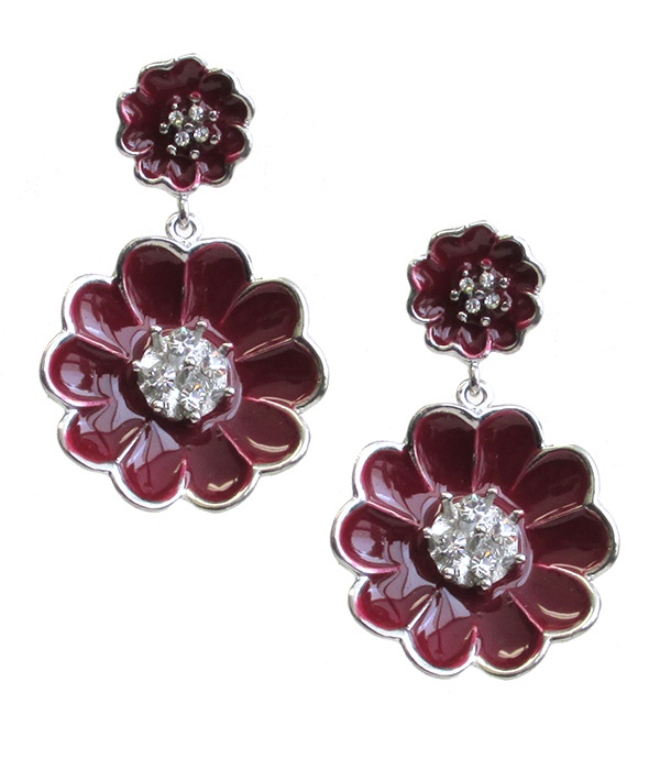 Crystal Casting Double Metal And Epoxy Fashion Flower Drop Earring