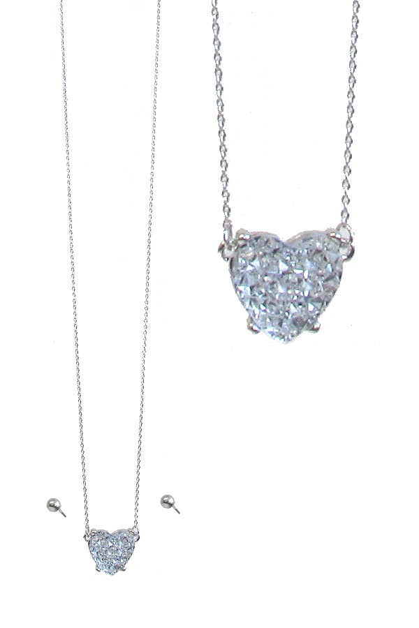 Druzy Heart Pendant Necklace Set
