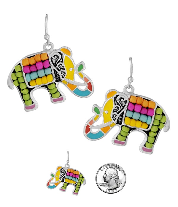 Multi Seedbead Mosaic Earring - Elephant