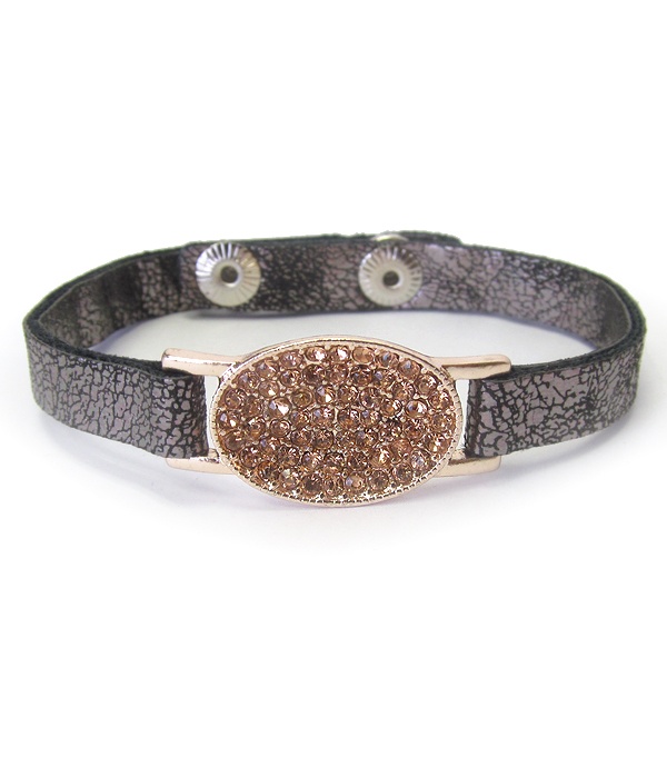 Crystal Oval And Leather Band Bracelet