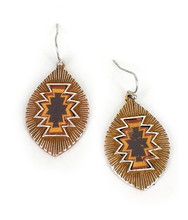 Aztec Pattern Marquise Earring -Western