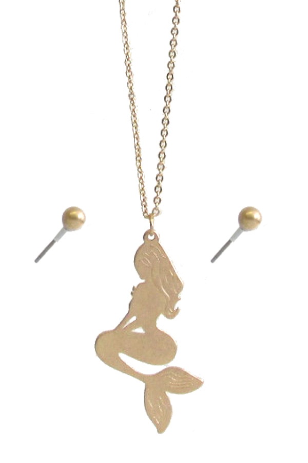 Scratch Metal Mermaid Pendant Necklace Set