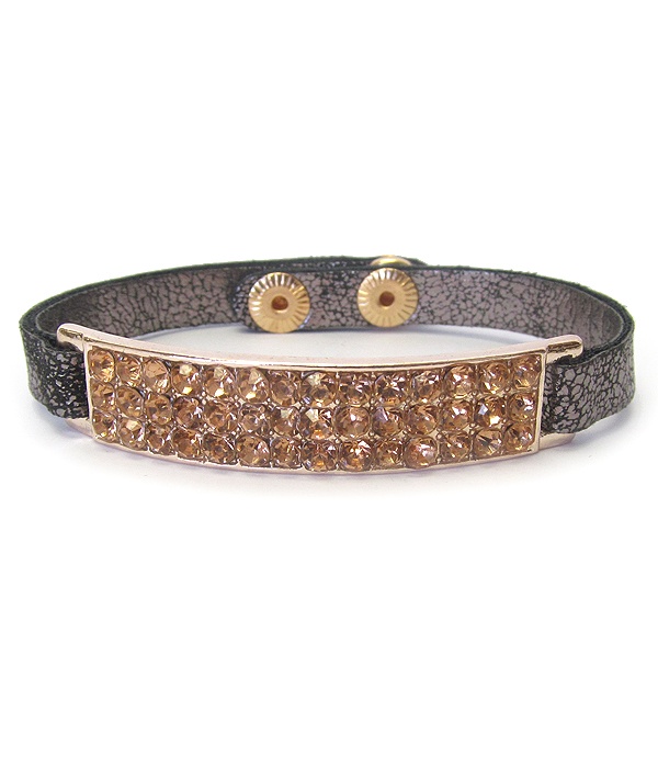 Crystal Bar Leatherette Band Bracelet