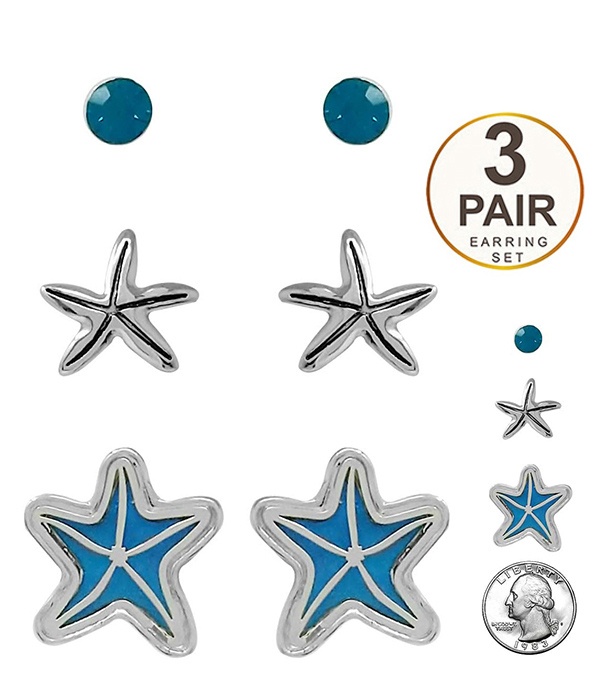 Sealife Theme 3 Pair Earring Set - Starfish
