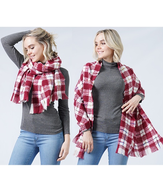 Plaid Oblong Scarf - 100% Polyester Wholesale