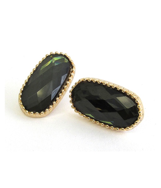 Facet Stone Oval Stud Earrings