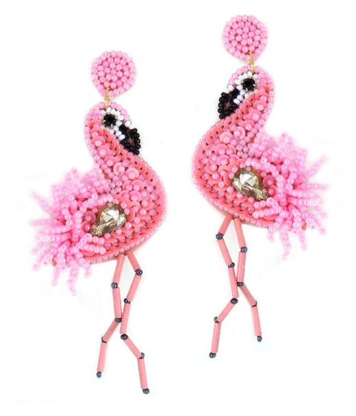 Handmade Seedbead Earring - Flamingo