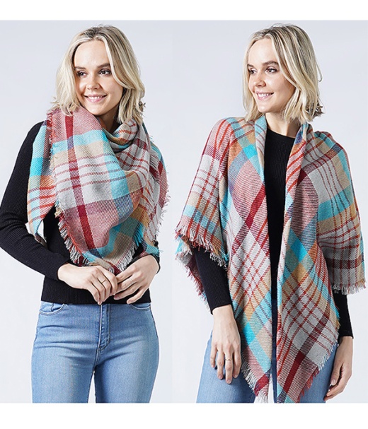 Plaid Blanket Scarf or Shawl - 100% Polyester