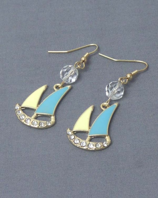 Crystal And Epoxy Sail Boat Earring
