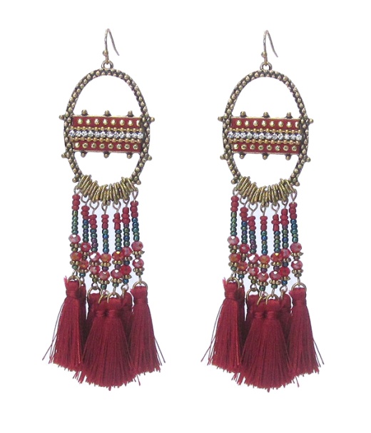 Boutique Style Multi Glass Seed Bead and Tassel Drop Earring