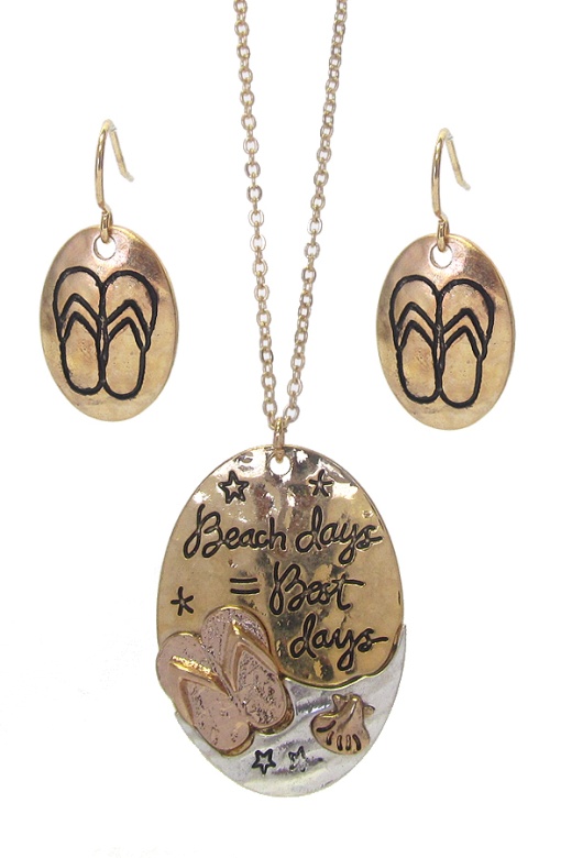 Sealife Theme Message Pendant Necklace Set - Beach Days Best Days