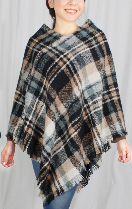 Plaid Woven Poncho - 100% Polyester