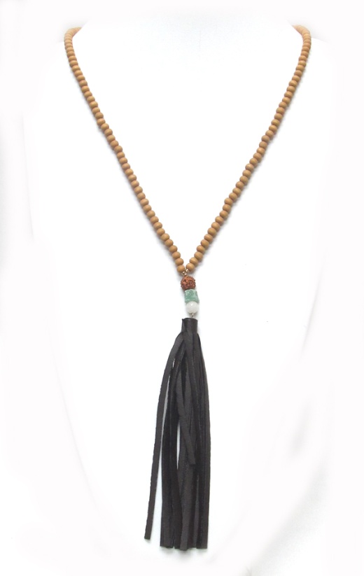 Wood Type Beads with Tassel Drop Necklace - MNT Color