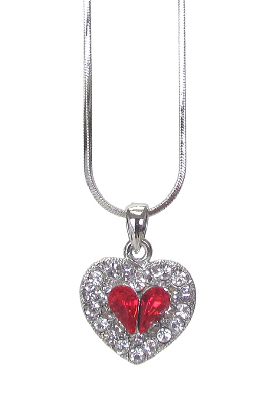 Made in Korea Whitegold Plating Crystal Heart Pendant Necklace