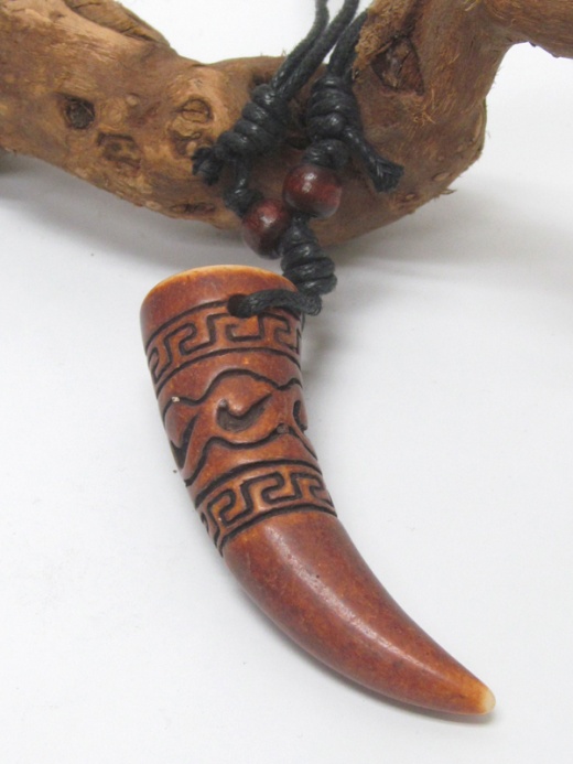 Taino Tribal Style Carved Horn Amulet Pendant Necklace - BR