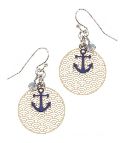 Sealife Theme Charm Metal Filigree Earring - Anchor