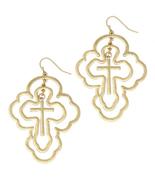 Triple Layer Cross Earring