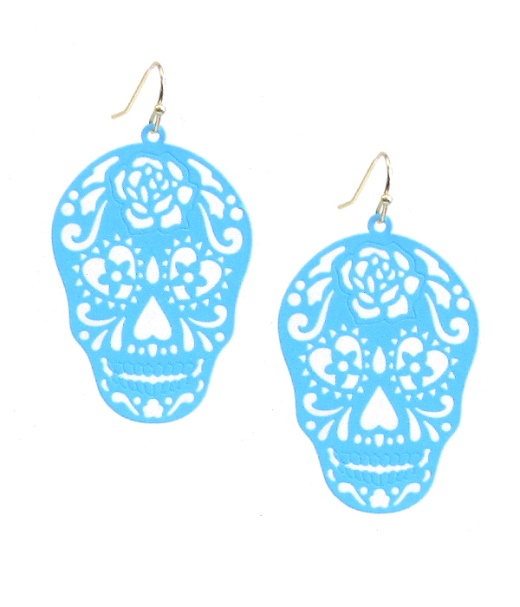 Paper Thin Brass Metal Filigree Sugar Skull Earring