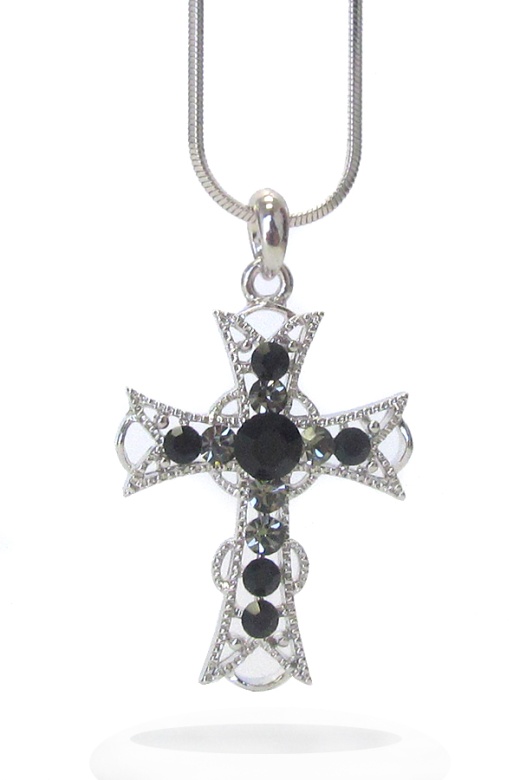 Made in Korea Whitegold Plating Crystal Cross Pendant Necklace