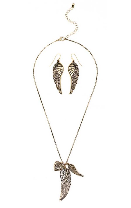 Angel Wing Pendant Necklace Set