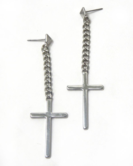 Metal Cross and Chain Drop Earring