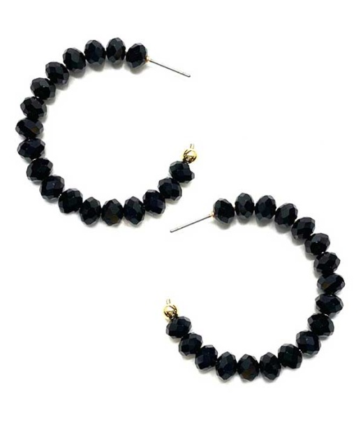 Facet Stone Hoop Earring in Jet Color - Wholesale Prices