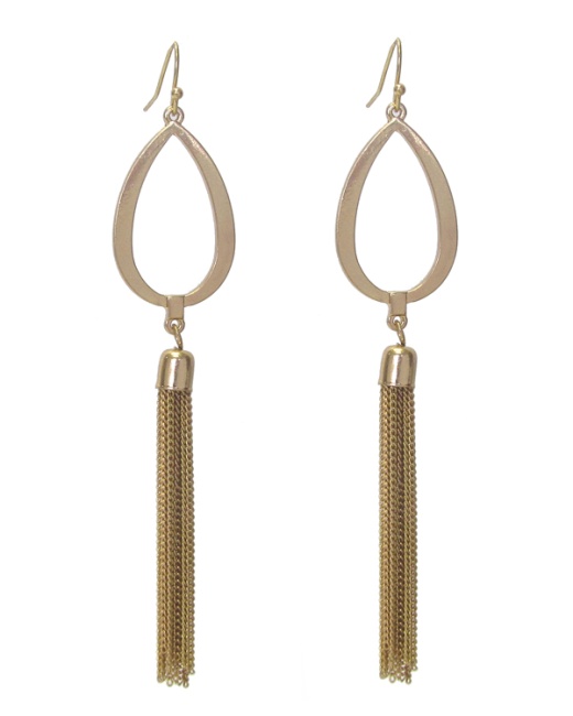 Metal Teardrop and Fine Chain Tassel Drop Earrings