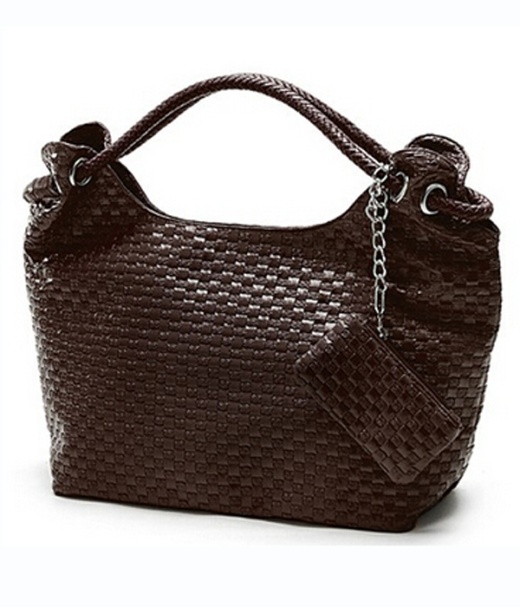 Knit Pattern PU Leather Shoulder Bag - Interior Slot Pocket Cell Phone Pocket