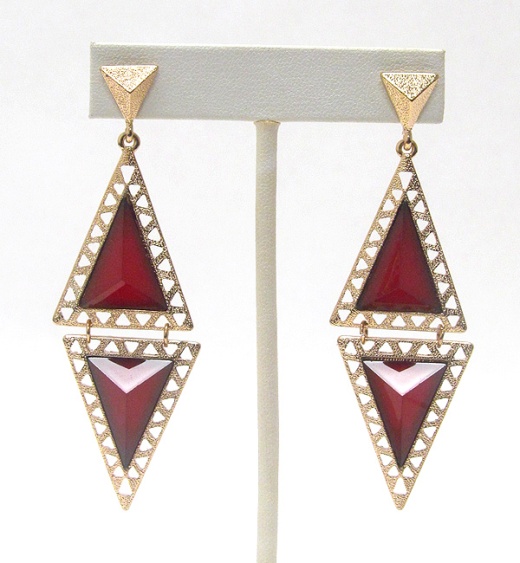 Facet Glass Stone Double Triangle Drop Earrings