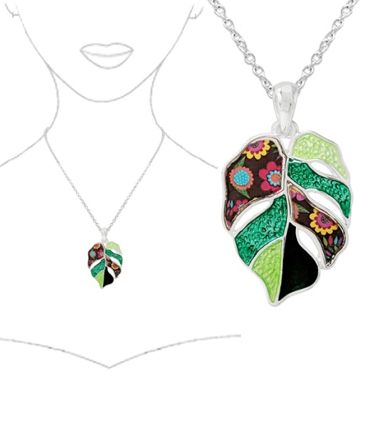 Paint Art Monstera Leaf Necklace - Wholesale Metal Alloy Jewelry
