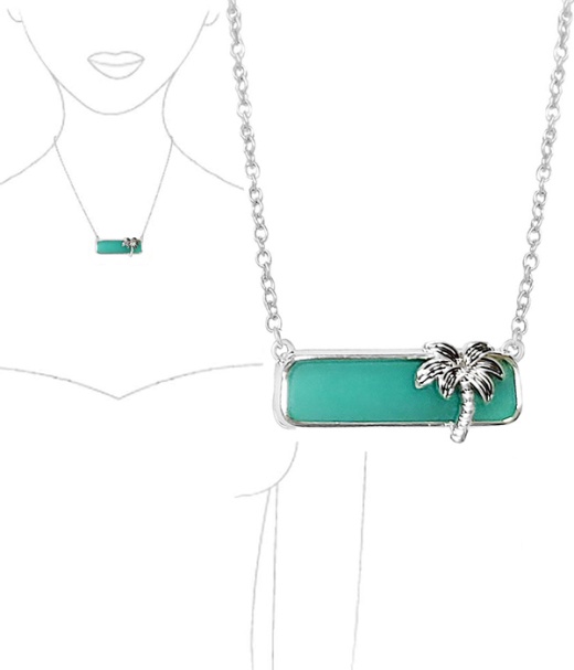 Tropical Theme Sea Glass Bar Pendant Necklace - Palm Tree
